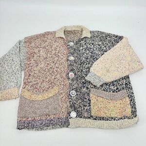 Vintage Amy Brill Hand Knit Chunky Pocket Cardigan Boxy Multi Fleck OS